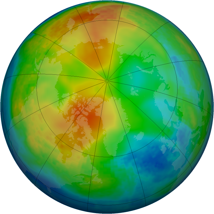 Arctic ozone map for 01 January 2004